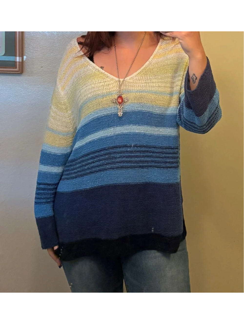Whimsical Vibrant Yellow and Blue fall oversized sweater